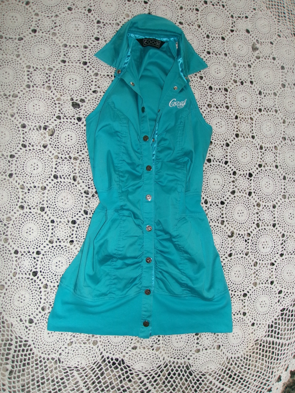 COOGI Teal Sleeveless Collared Dress